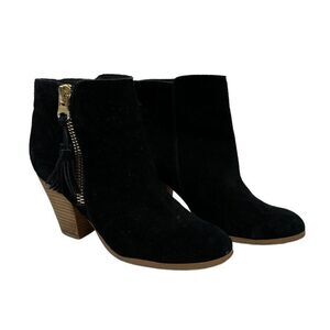 Aldo Ankle Boots Booties Black Suede Block Heel Tassel Zipper Accents Size 9
